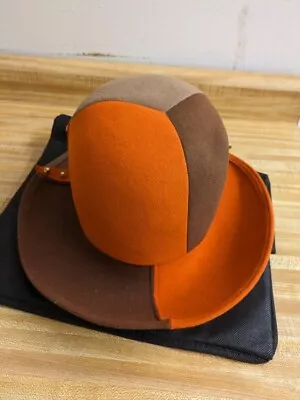 Vtg. MCM Lane Bryant Ladies Felt Hat: Orange/brown Wide Brim. • $75