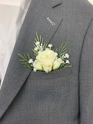 Wedding Pocket Buttonholes Rose Flower Bouquets Ivory  Groom Best Man Single • £15.95