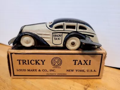 VERY NICE VINTAGE 1930'S MARX WHITE TIN LITHO WIND UP TRICKY TAXI With BOX • $125.96
