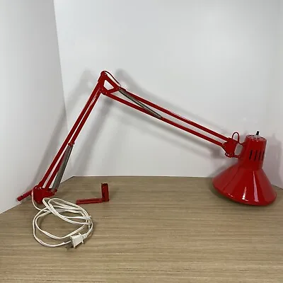 Vintage Swing Arm Extending Drafting Desk Lamp Light Painted CHERRY RED • $49.99