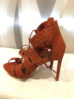 New ZARA Basic Brick Red Suede Sandals Heels Size 11 • $25