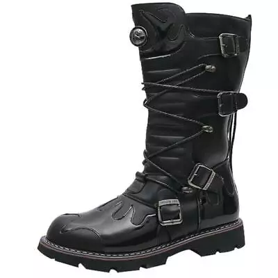 Mens Punk Buckle Chukka Motorcycle Cowboy Straps Mid Calf Boot Shoes • $70.46