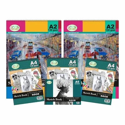 (Set Of 6) A2 A4 & A5 Spiral Sketch Pads 130gsm White Paper Drawing Artist Book • £20.99