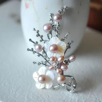£12 • Buy Purple Freshwater Pearl Flower Brooches For Women Wedding Dress Badge Accessorie