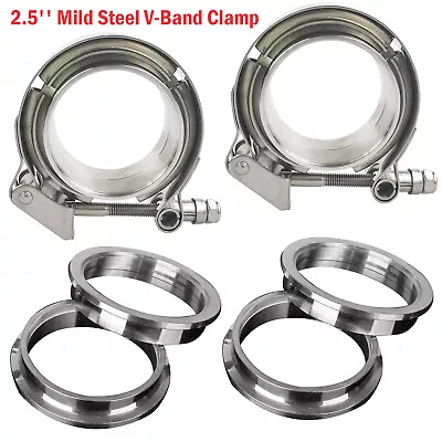 $25.89 • Buy 2× 2.5'' Inch Mild Steel V-Band Clamp + 4 × Flange Kit Male/Female Turbo Exhaust