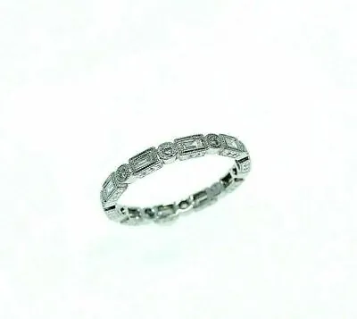 0.40 Carat T.w. Round And Baguette Diamond Stack/Wedding Eternity Ring Millgrain • $699