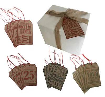 £2.50 • Buy 20 Kraft Christmas Gift Tags Printed Present Wrapping Xmas Assorted Labels Retro