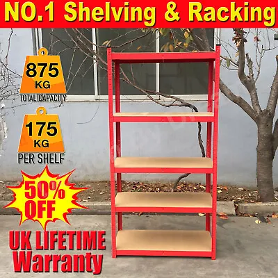 Heavy Duty Garage Racking Storage Shelving Unit Boltless Thick Shelves 5Tier-Red • £22.20