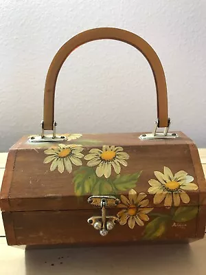 Vintage Wooden Octagon Purse Painted Daisys • $27