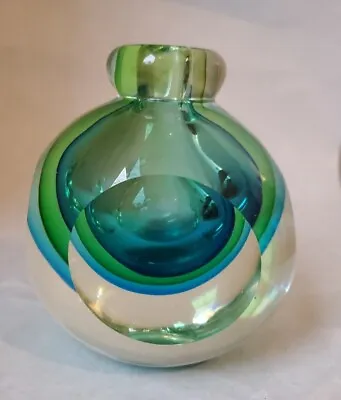 Art Glass Vase Murano Style Green Blue Fifth Avenue Crystal Sommerso  • $29.95