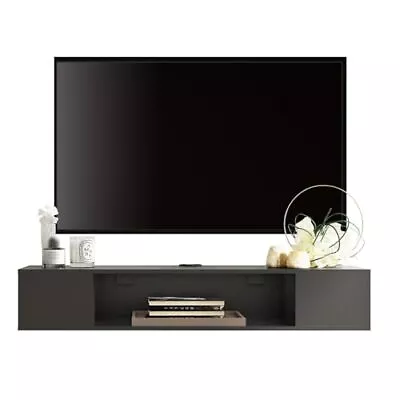 Black Floating TV Stand Wall Mounted Floating Entertainment Center Wood Stor... • $102.58