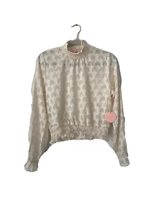 Vintage Rose & Grey Women’s Sheer Cream Coral Ruffled Pullover Top Size Medium • $26.35