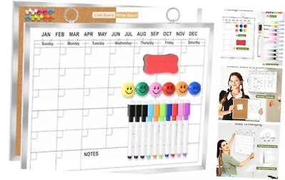 Dry Erase Calendar Cork Board Combo For Wall 16  X 12  Magnetic Double White • $22.20