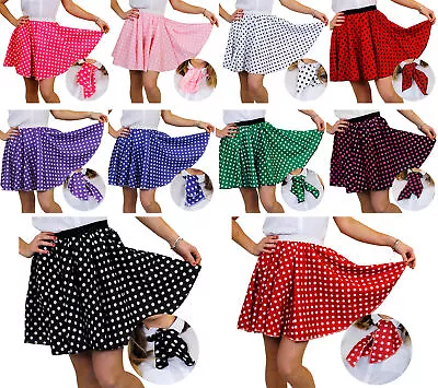 Short Polka Dot Skirt & Scarf Adult Rock And Roll 1950's Fancy Dress Costume • £14.99