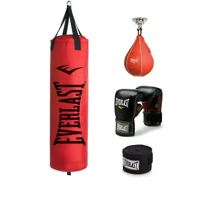 70 Lbs Poly Canvas Red Heavy Bag Boxing Kit Speed Punching MMA Training Fitness • $106.35