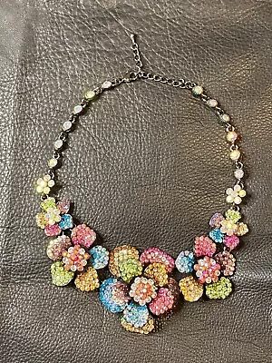 Statement Fashion Colorful Fruity Rhinestones Flowers Necklace 3-D Gray Metal • $15.95