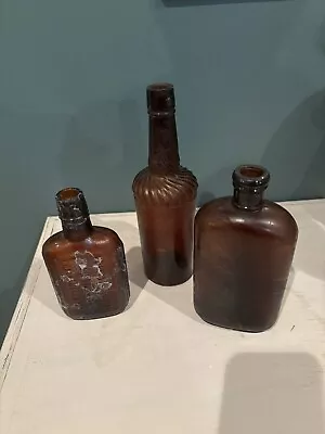 Antique Brown Glass Bottles Lot Of Three • $6