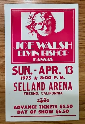 JOE WALSH + ELVIN BISHOP + KANSAS Selland Arena Fresno 1975 US CONCERT POSTER • $250