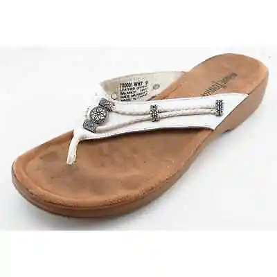 Minnetonka Flip Flops White Leather Women Shoes Size 9 Medium • $19.99