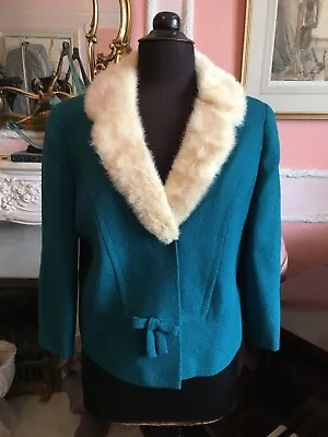 Vintage Worsted Wool Jacket Real Mink Fur Collar • £49.99