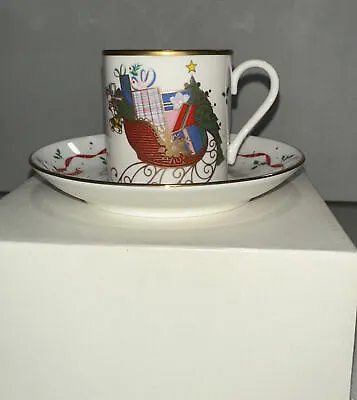Mikasa Christmas Cheer Ribbon Holly Espresso Cup And Saucer In Box. Fx033/584 • $16.99