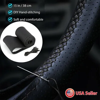 Leather DIY Car Steering Wheel Cover Anti-slip For 15 /38cm Dia BLK Universal US • $6.99