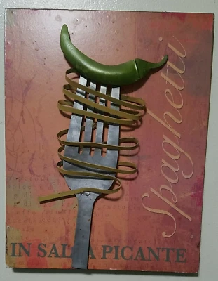 $29.99 • Buy 14X16” Mexican Italian Raised Mix Media  Art Spaghetti In Salsa Fork MEAL FUSION