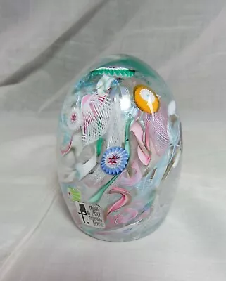 Vntg Italy Murano Art Glass Paperweight Scramble Millefiori Latticino Orig Label • $89.95