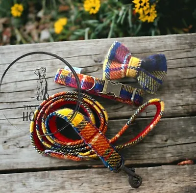 Handmade Harris Tweed Tartan Dog Collars Leads Bow Ties For Dogs And Puppies • £17