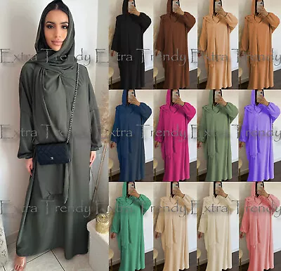 Women Ladies Dubai Abaya With Scarf Kaftan Islamic Muslim Jilbab Long Maxi Dress • £16.95