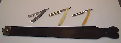 Lot Of 3 Vintage  Straight Razors With Vintage Leather Honing Strap • $19.99