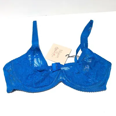 BNWT Coco De Mer Muse 32 D Bra 1/4 Cup Mae High Apex Lace AQUA Blue NEW Rrp £55 • £17