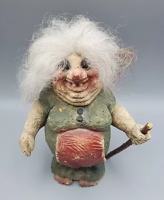 Vintage Ny Form Norwegian Troll Doll Old Woman With Walking Stick • $49.95