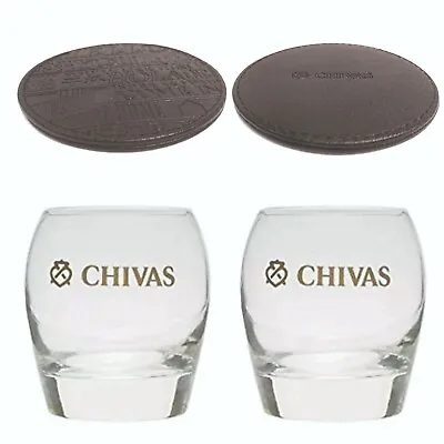 CHIVAS REGAL SCOTCH WHISKY 2 HEAVY BASED GLASSES + 2 X EMBOSSED COASTER BNWOB  • $59.99