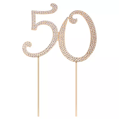 50th Anniversary Rhinestone Cake Decoration - 50 Gold Crystal Bling Birthday • £9.55