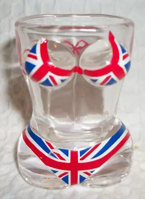 3-d England Bikini Union Jack Flag British Travel Collectible Tall Shot Glass • £16.40