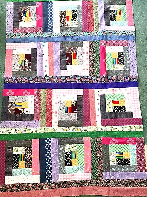 Lap Quilt Top Machine Pieced 40 X 64 Log Cabin Variation Handmade Unfinished • $60.03