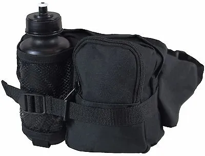 Black Tactical WAIST Pack And Bottle - Water Bottle Holder Bum Bag Fanny Hiking • £13.95