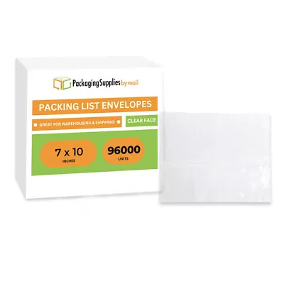 7 X10  Plain Face Clear View Packing List Enclosed Envelopes Self Seal 96000 Pcs • $5381.33