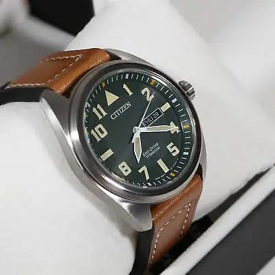 Citizen Eco-Drive Super Titanium Green Dial Day Date Men's Watch BM8560-11XE • $198.99
