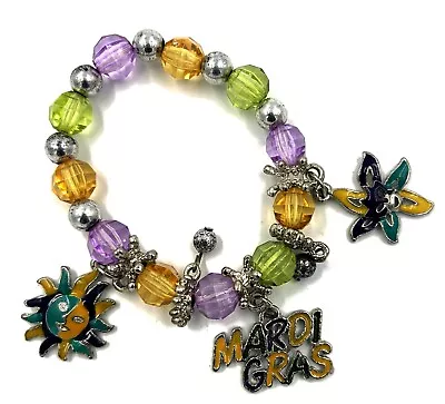 Mardi Gras Bracelet Crystal Jewels And Charms Costume Jewelry  Elastic PGG 05 • $6.95