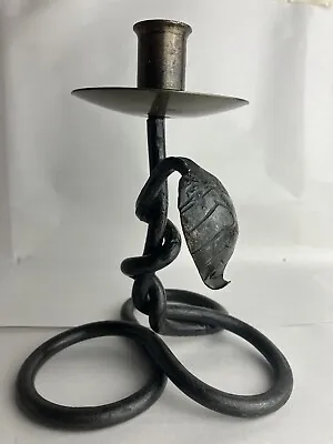Vintage Mid Century Candle Holder Black Wrought Iron Handle To Carry Taper GUC • $14