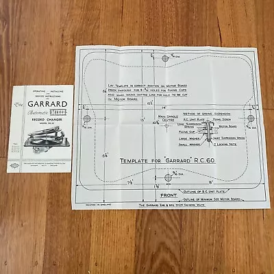 Vintage Garrard Service Intstructions Auto Mixed Record Changer Model Rc 60 • $45