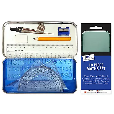 £3.59 • Buy Maths Set School Ruler Compass Protractor Eraser 10 Piece Geometry Set  