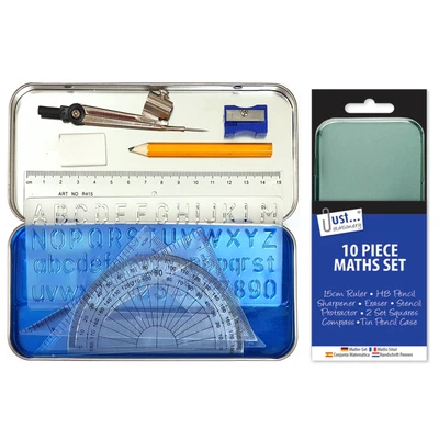 £4.09 • Buy Maths Set School Ruler Compass Protractor Eraser 10 Piece Geometry Set