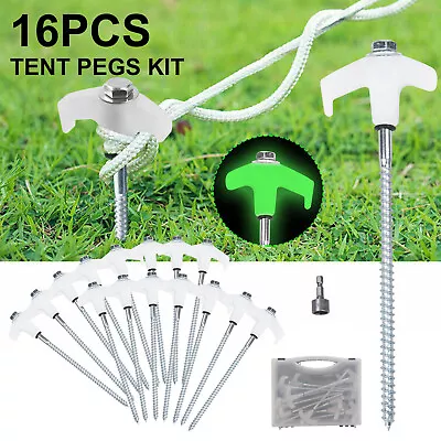 15x Heavy Duty Steel Hex Screw In Camping Tent Pegs Glow In The Dark Head + Box • $26.49