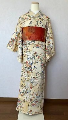 Japanese Polyester Kimono With Silk Nagoya Obi Free Shipping From Japan • $65