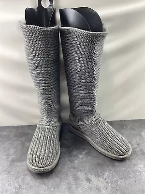 Ugg Australia Womens Shoes Gray 6M Classic Cardy Knit Crochet Pull On Snow Boot • $28.36