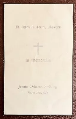 1931 Jeanie Osborne Stribling In Memoriam Leaflet St Michaels Church Devonport • £4.99