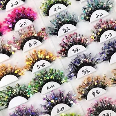 Unique Shining Colored Eyelashes Gold Pink Green Glitter Colorful Eye Lashes; • £3.24